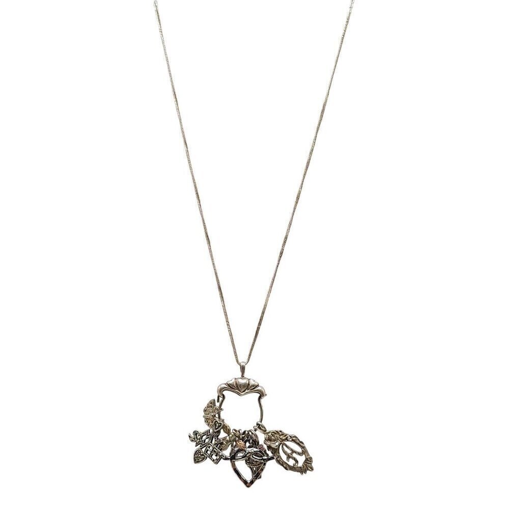 Vintage Sterling Silver Charm Necklace Heart Floral Pendants Unique Detail